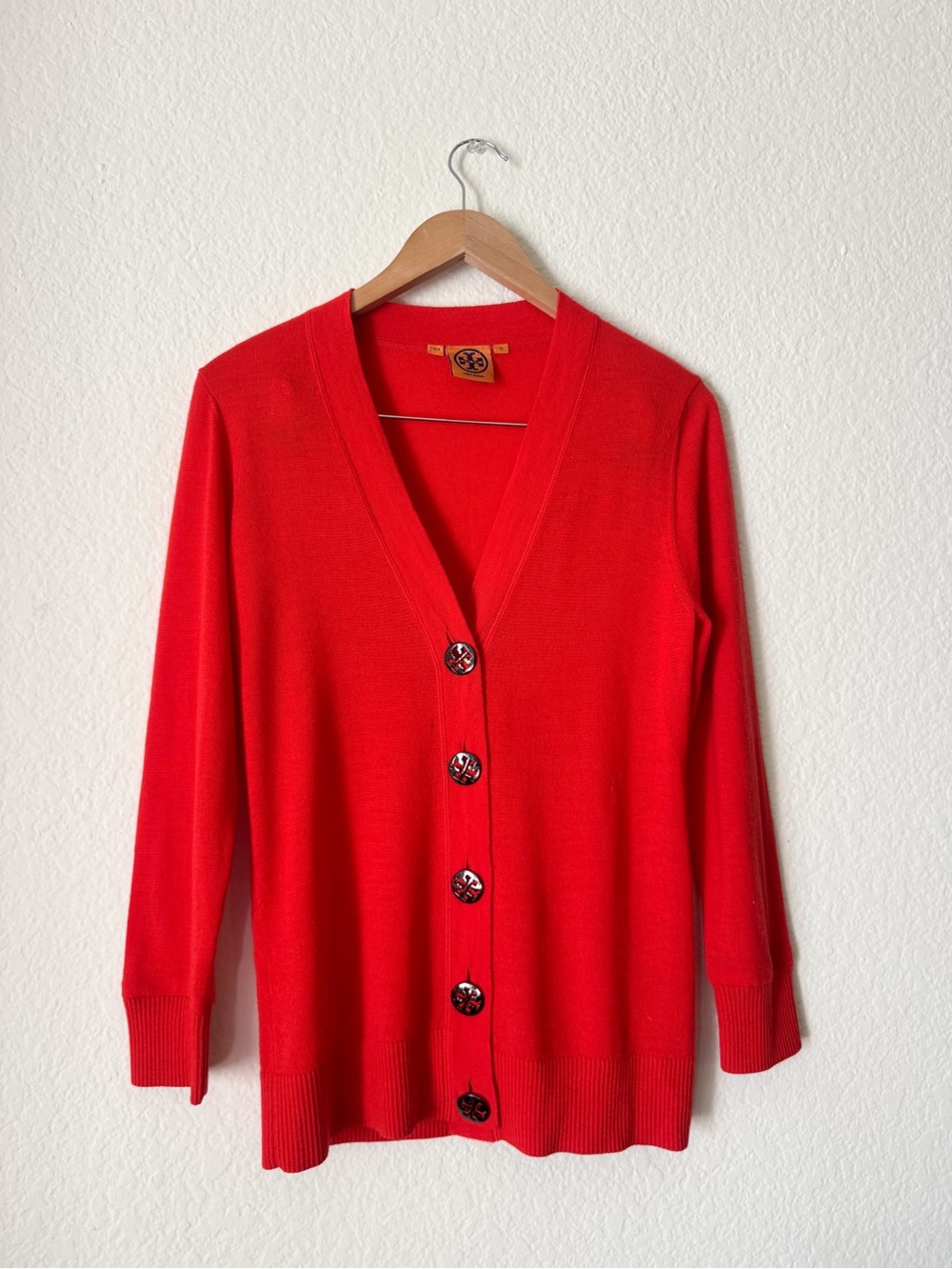 Tory Burch Red V-Neck Button Front Sweater Cardigan